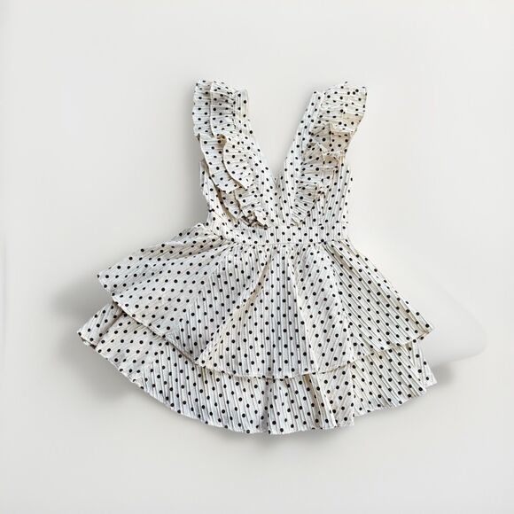 NEW LINE & DOT Kimmi Mini Dress Sz S Ivory Brown Dots Boho Ruffle Romantic - Picture 14 of 16